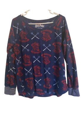 Harry Potter Size Large Soft Stretch Sleep Shirt Long Sleeve Blue NWOT